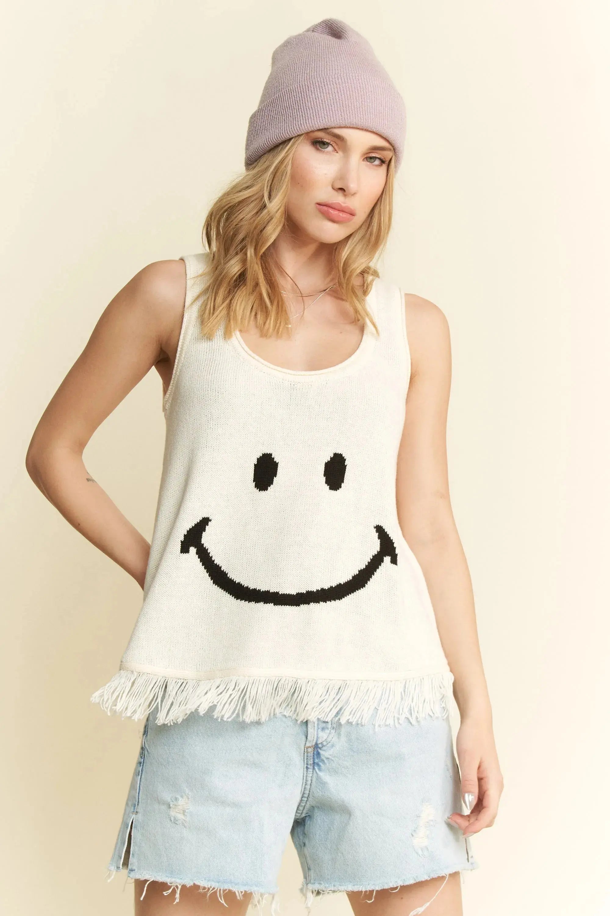 Jade By Jane Full Size Smiley Fringe Hem Tank Plus Size - Love Salve